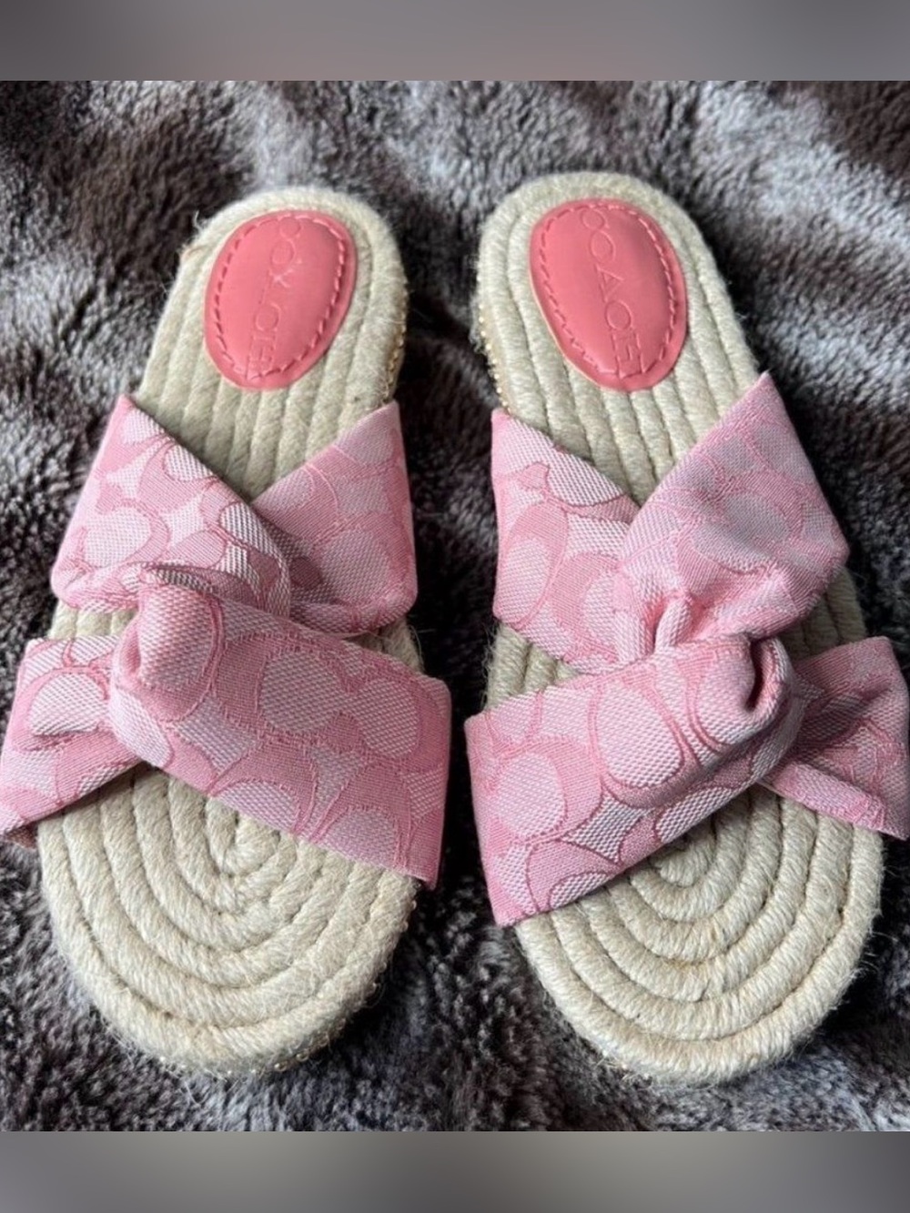 Coach Pink Signature Bow Slide Sandals